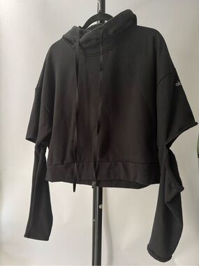 ALO Yoga Black Cropped Hoodie with Drawstring